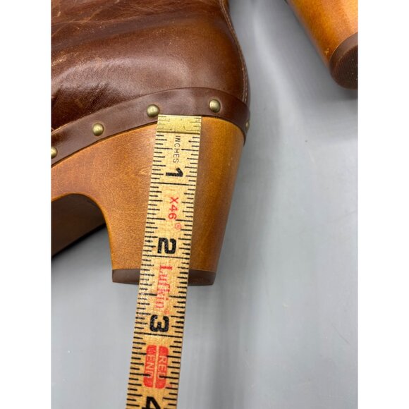 UGG Womens Boots 7 Lynnea Brown Leather Mid Calf Heeled Clog Boots - Picture 8 of 10